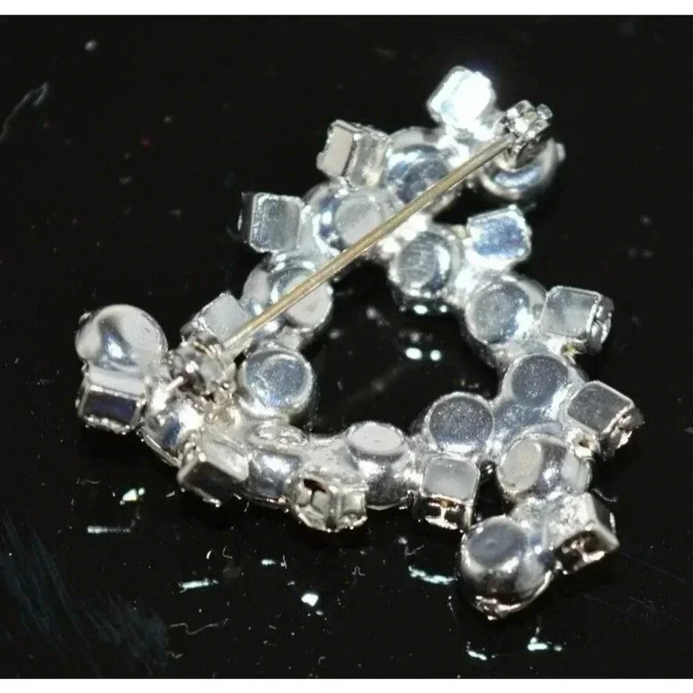 VTG Silver Tone Clear Rhinestone Infinity Triangle Swirl Pin Brooch